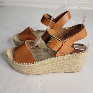 Soludos Tan Leather Espadrille Wedge Sandals